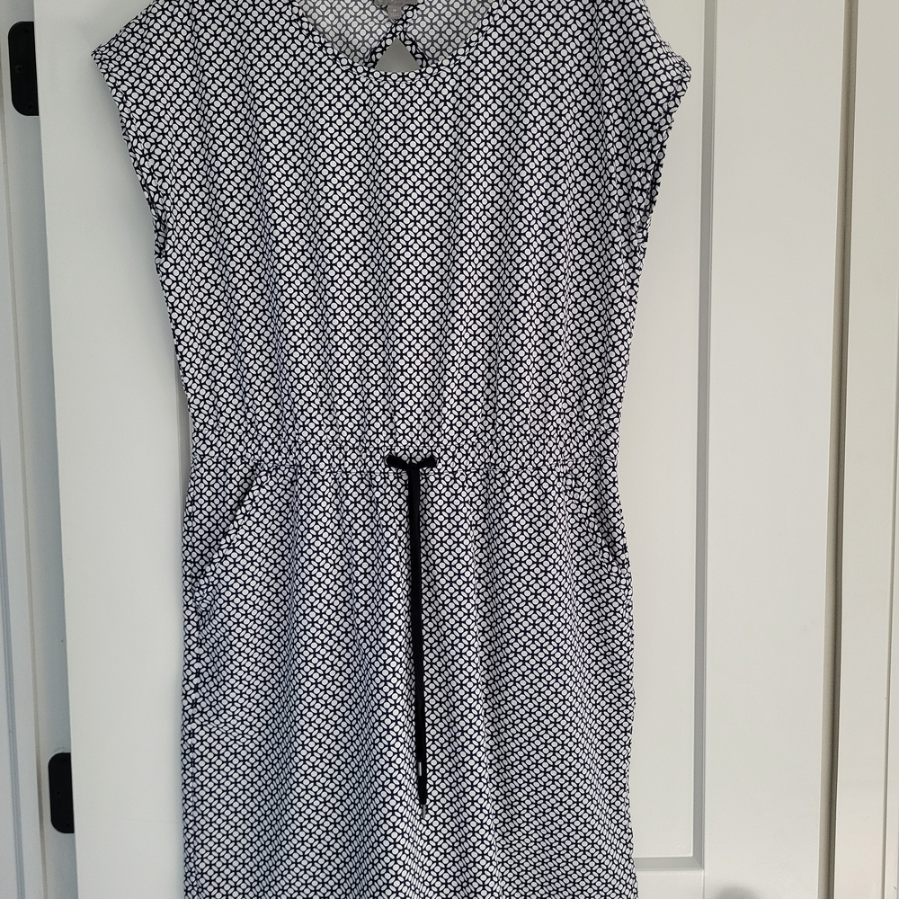 Talbots Navy and White Geometric Midi Dress